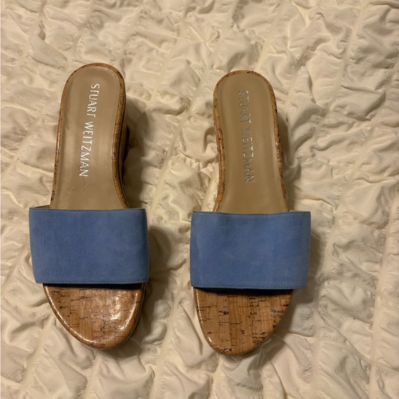 Stuart Weitzman summer wedge sandals blue suede and cork - Picture 2 of 3